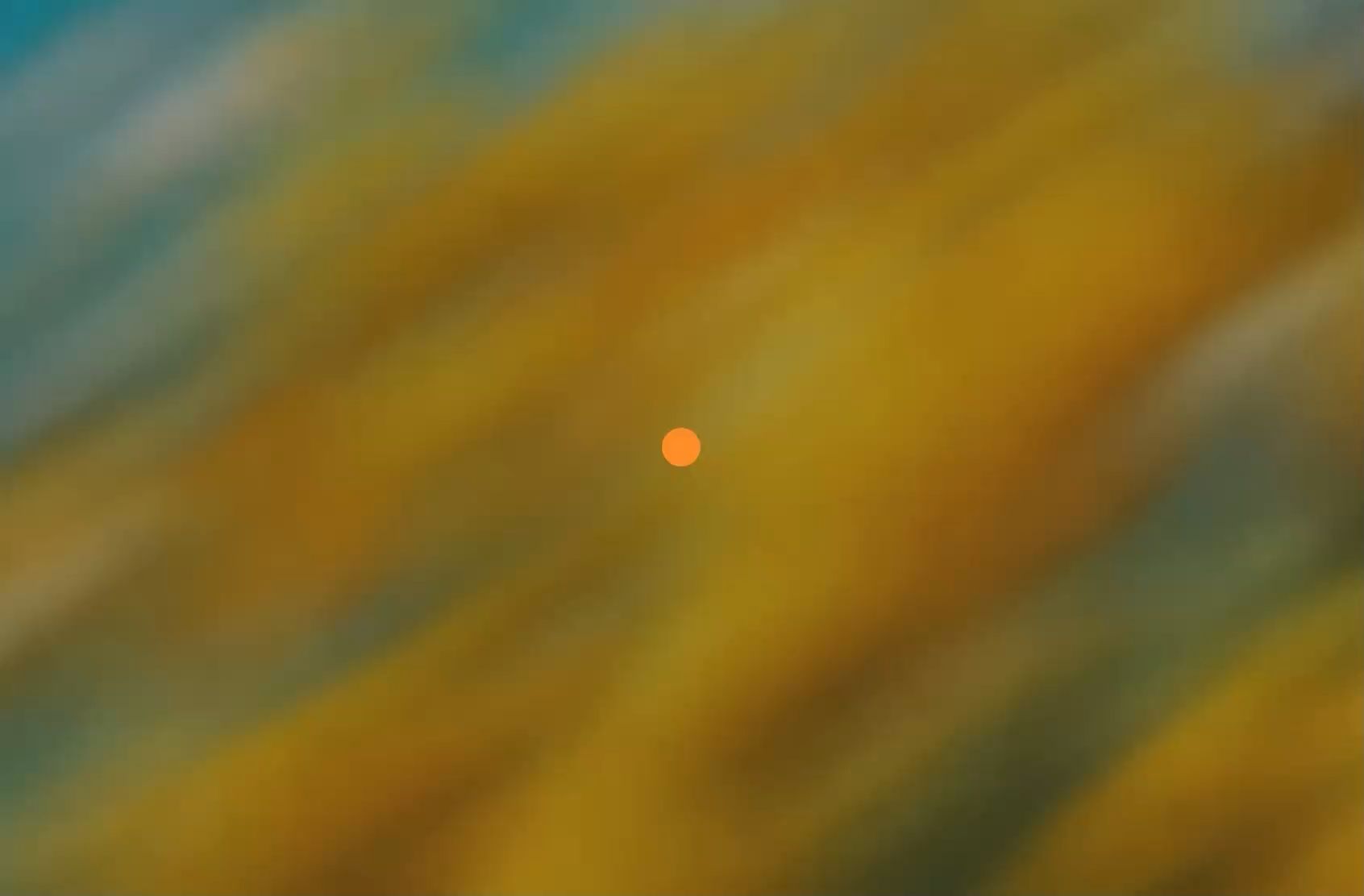 Motion-blurred streaks of yellow and teal with a small orange dot at the centre
